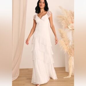 NWT Lulus All About the Romance White Lace Tiered Sleeveless Maxi Dress 3x